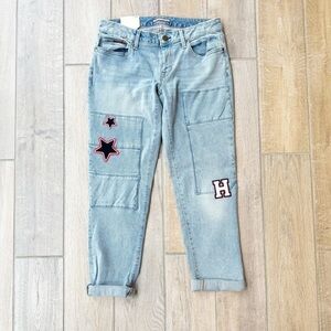 NEW Tommy Hilfiger Women’s Boyfriend Patchwork Jeans Straight Tapered Leg 2